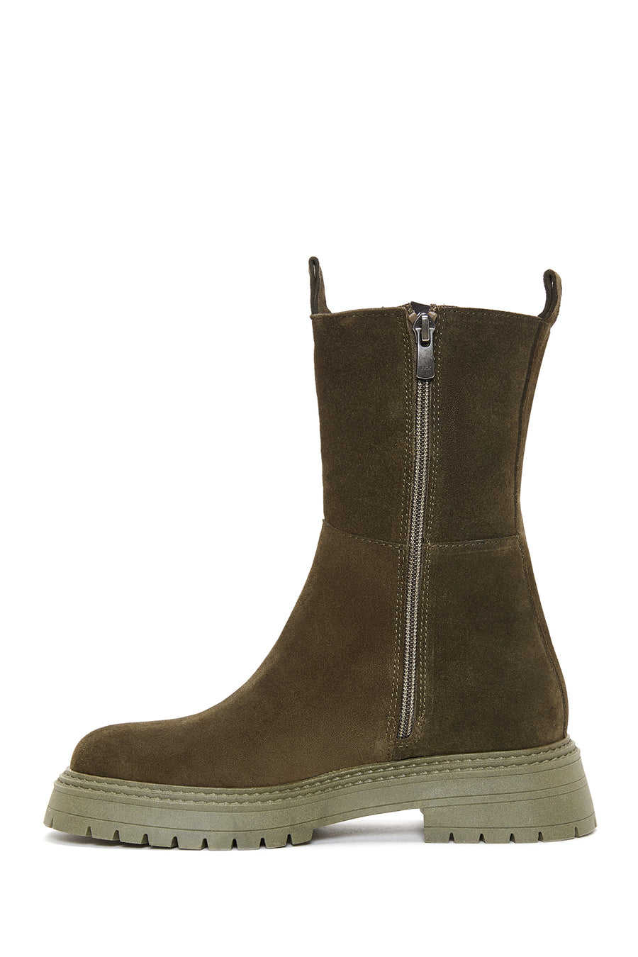 Women's Khaki Suede Leather Zippered Boots