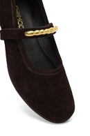 Woman Brown Buckled Suede Leather Ballet Flat | Derimod
