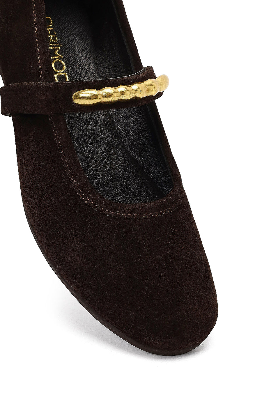 Woman Brown Buckled Suede Leather Ballet Flat