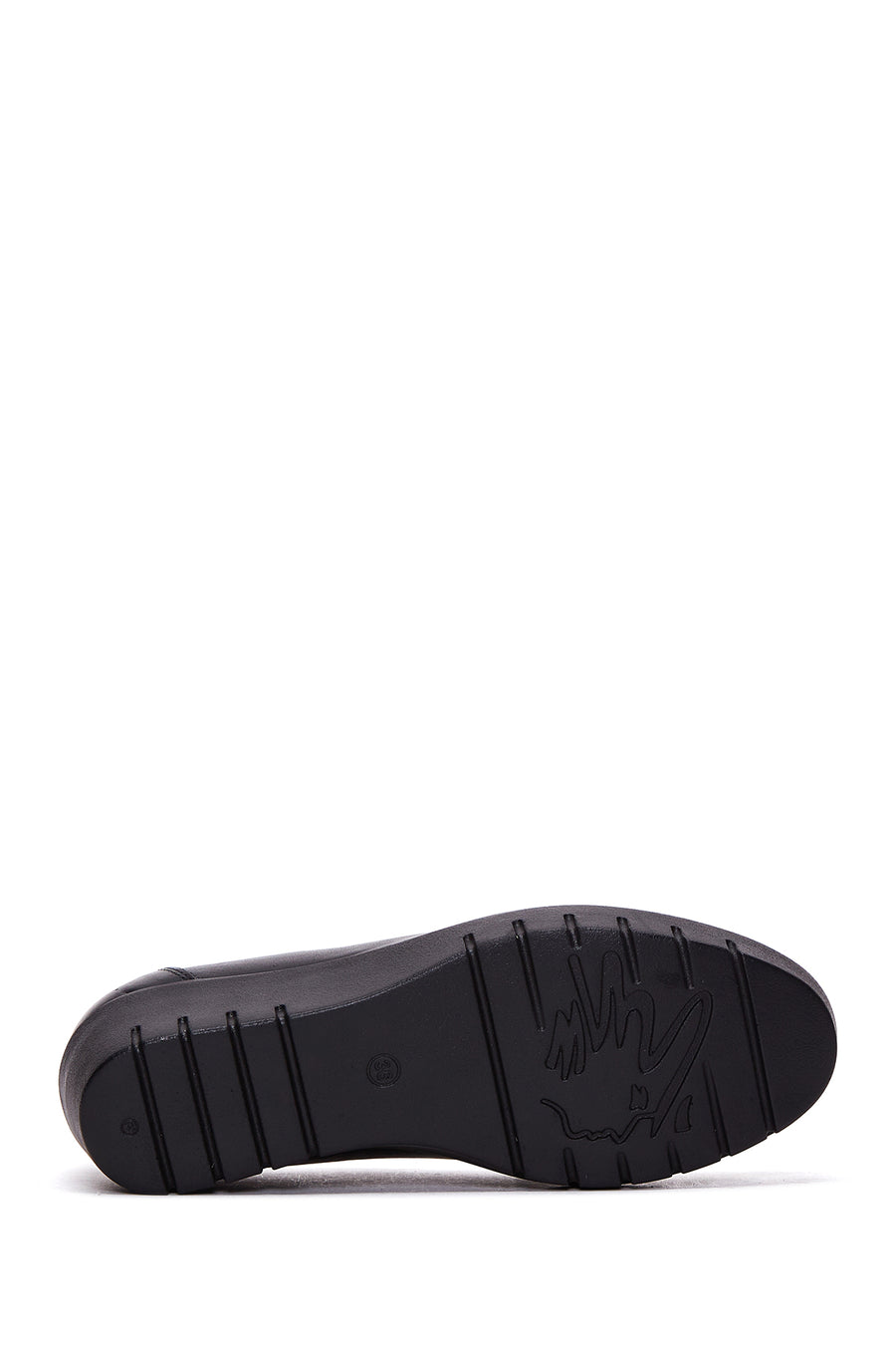 Women's Black Leather Wedge Heeled Loafer