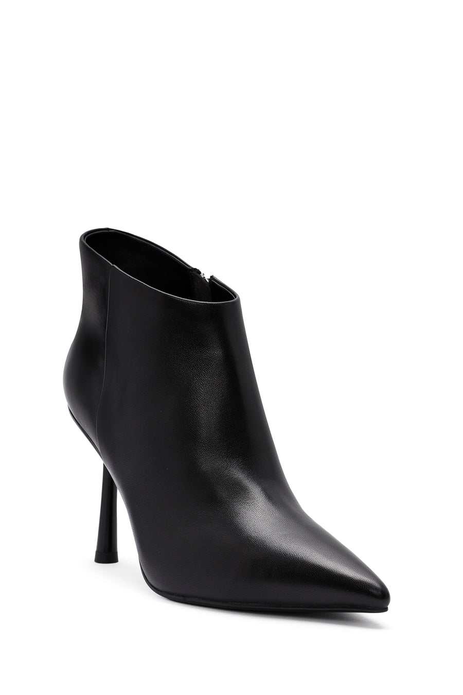 Women's Black Zippered Thin Heeled Leather Boots