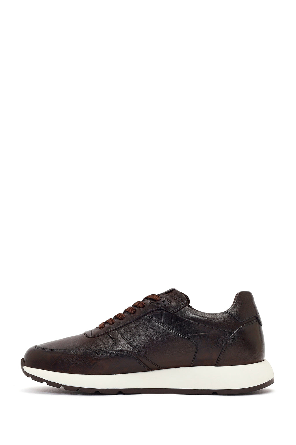 Erkek Kahverengi Bağcıklı Deri Sneaker
