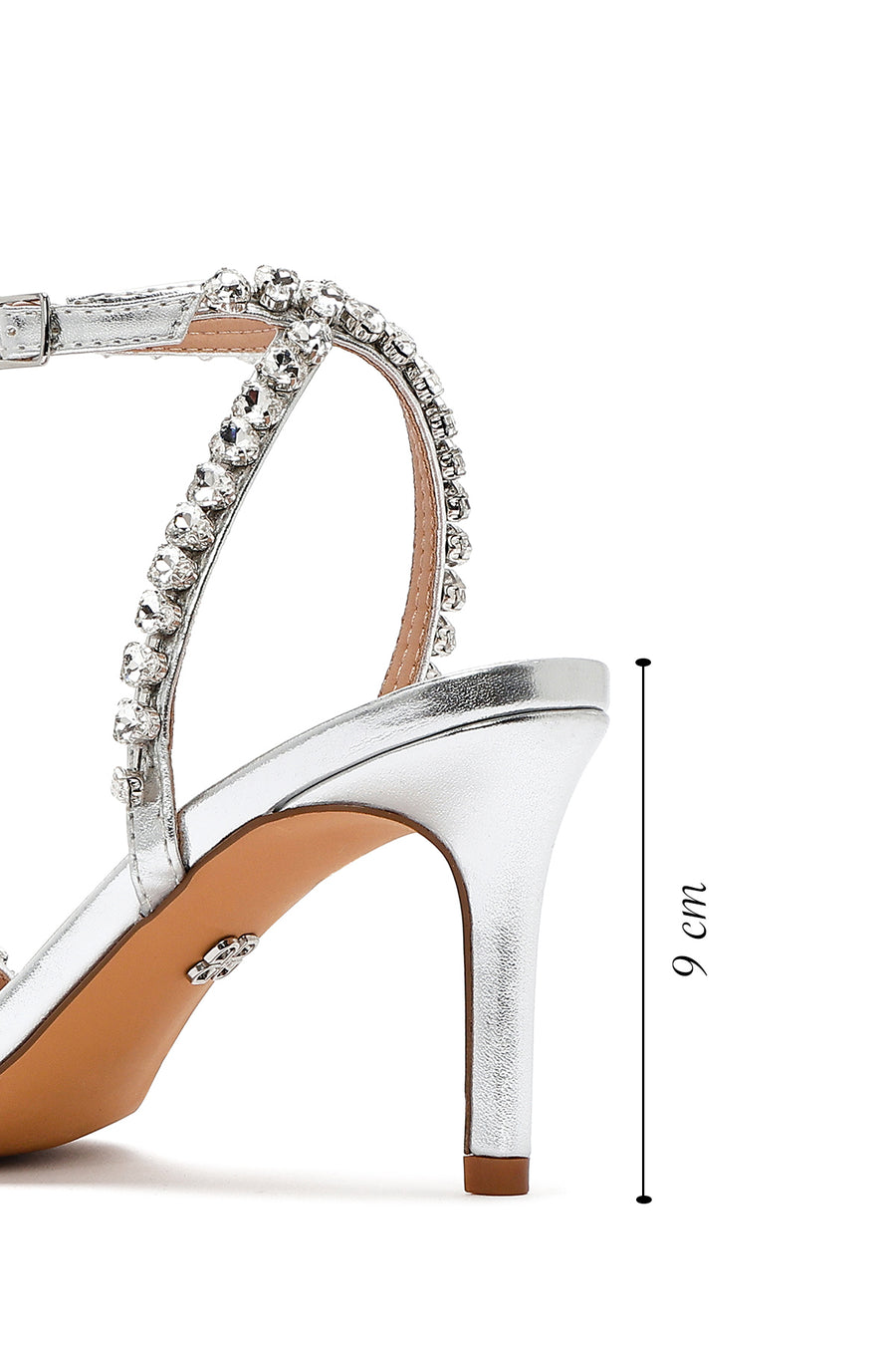 Women's Silver Ankle Buckle Stoned Thin Heel Sandals
