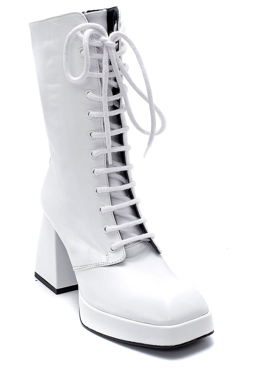 Women's Leather Lace Detailed Heeled Boots
