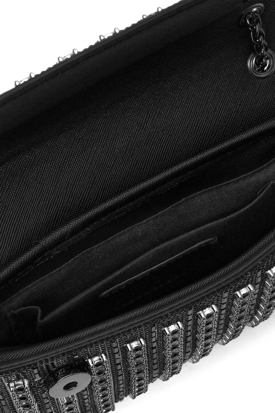 Women's Black Chain Strap Embellished Evening Bag