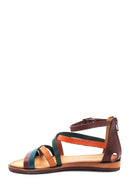 Women's Multi Color Leather Zippered Bodrum Sandals | Derimod