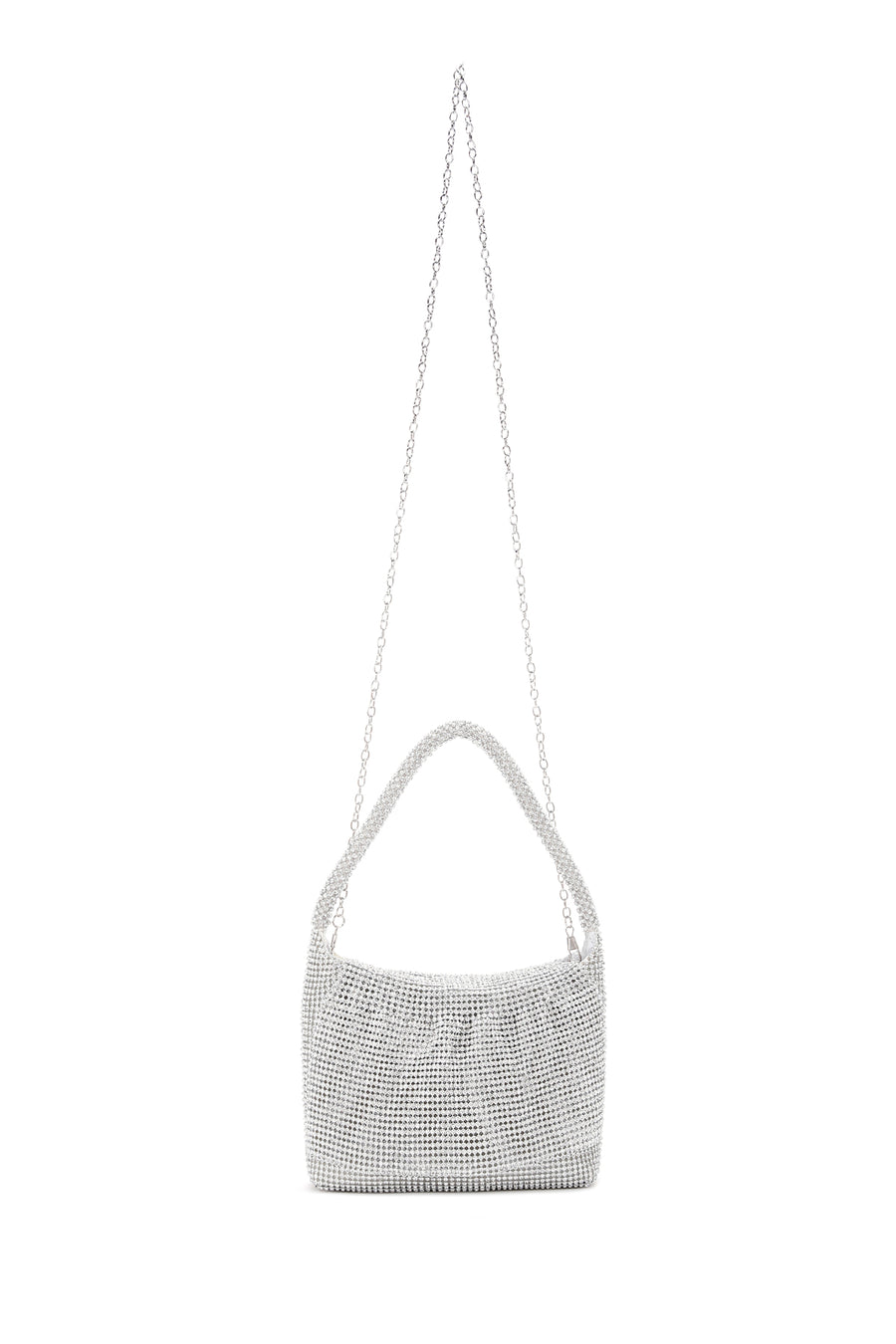 Women's Silver Long Chain Strap Stone Mini Evening Handbag