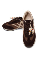 Woman Brown Lace-Up Charm Leather Sneaker | Derimod
