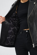 Zendaya Women's Black Belt Detailed Biker Leather Jacket | Derimod
