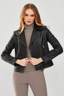 Rapsodi Women's Black Leather Jacket | Derimod
