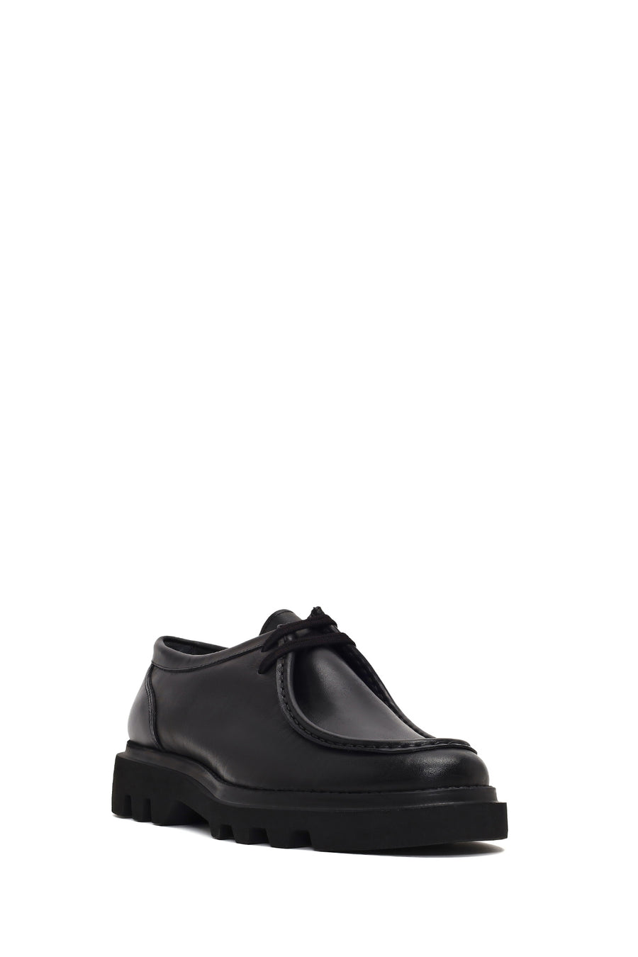 Male Black Lace-Up Thick-Soled Leather Casual Shoes