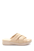 Women's Beige Leather Casual Flat Slippers | Derimod