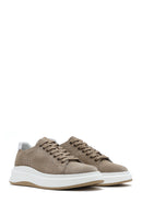 Men's Beige Lace-Up Thick-Soled Nubuck Leather Sneakers | Derimod