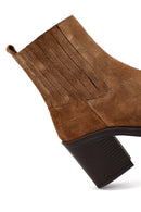 Women's Brown Zippered Thick Heel Suede Leather Boots | Derimod