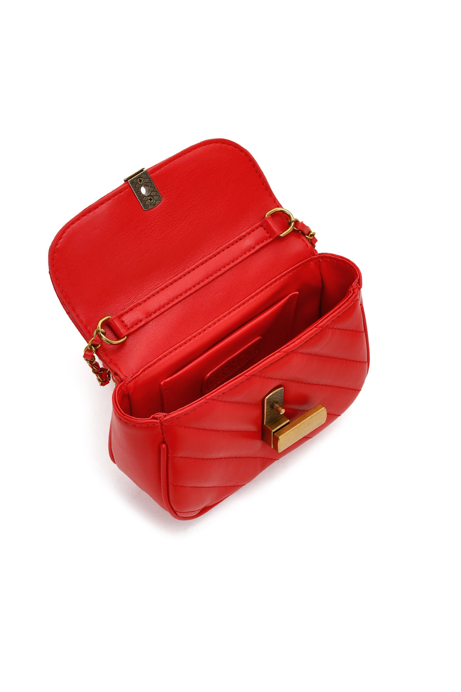 Women's Red Long Strap Quilted Crossbody Bag