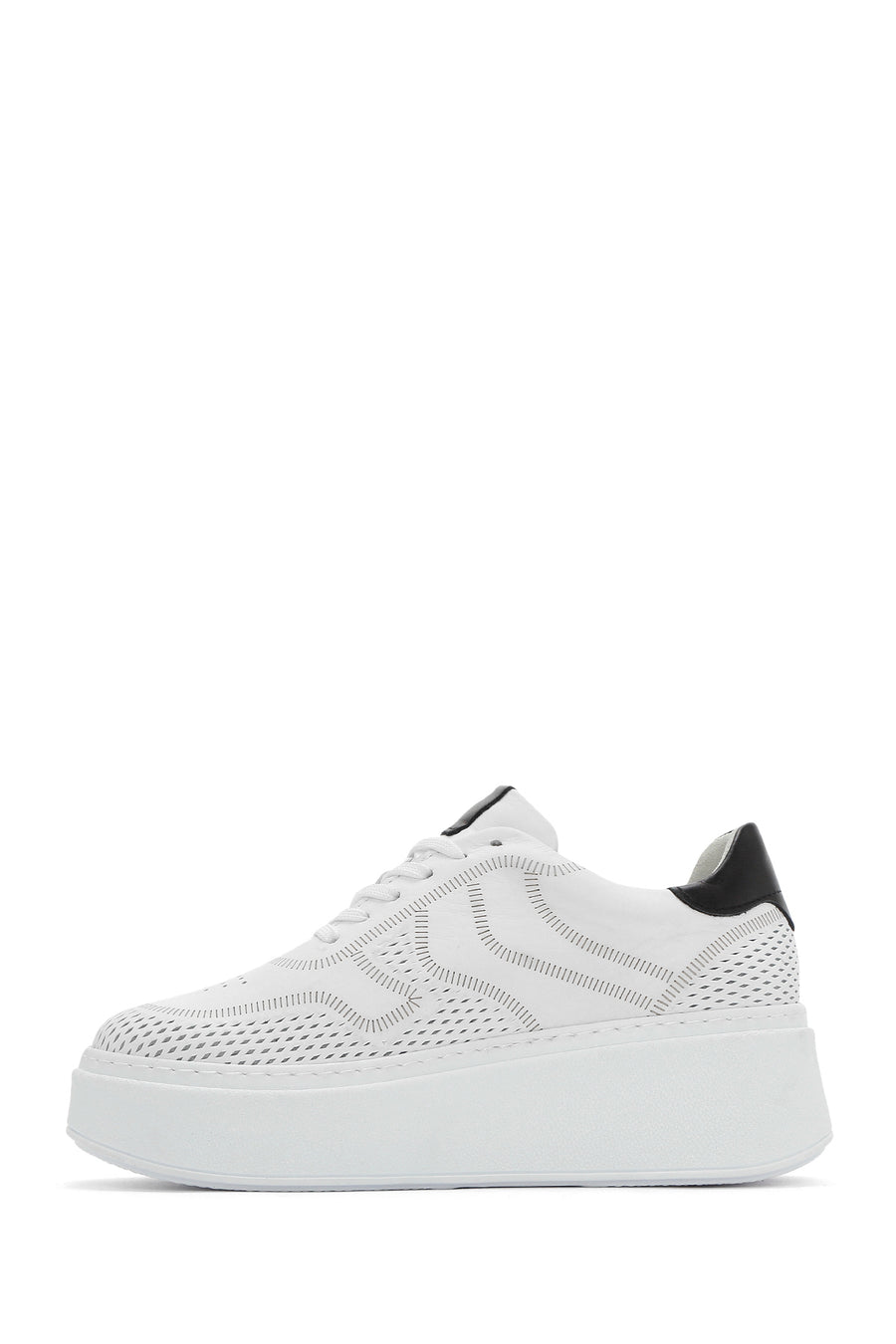 Woman White Laced Thick Sole Leather Sneakers