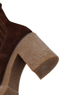 Woman Brown Chunky-Heeled Suede Chelsea Boots | Derimod