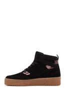 Women's Black Suede Leather High Top Sneaker | Derimod