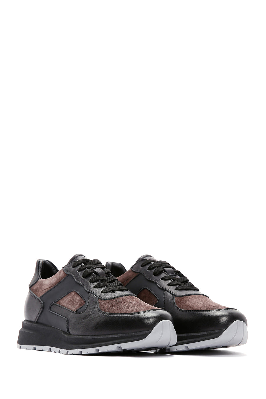 Men's Brown Leather Suede Detailed Thick Soled Sneaker