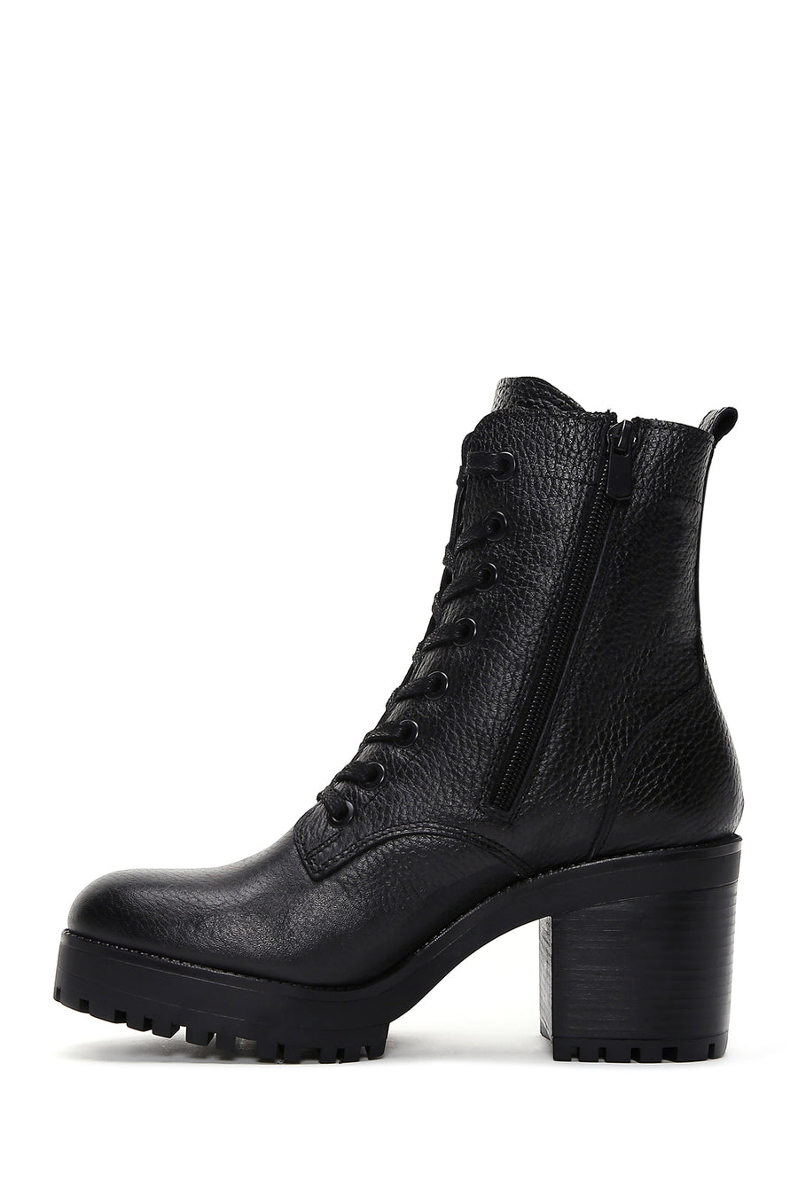 Women's Black Leather Heeled Boots