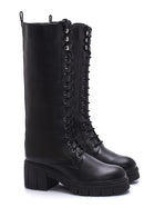 Women's Black Zippered Lace Up Boots | Derimod