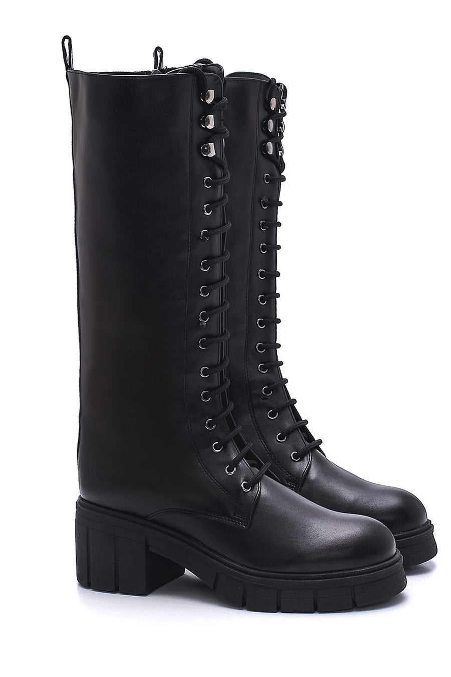 Women's Black Zippered Lace Up Boots