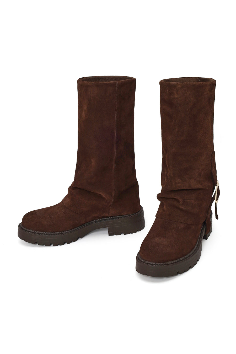 Woman Brown Buckled Suede Boots
