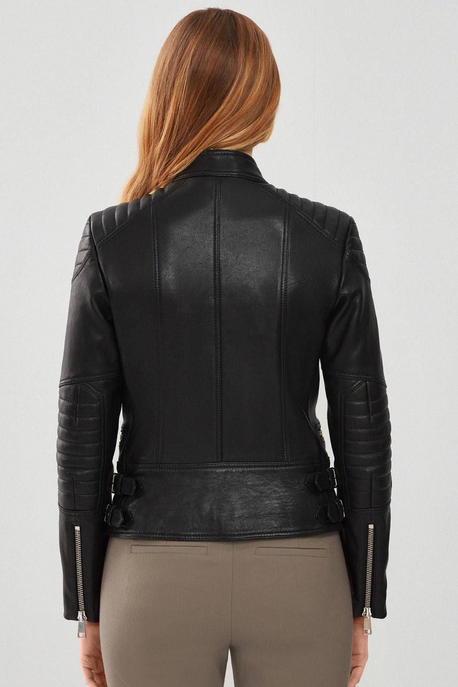 Giselle Women's Black Slim-Fit Biker Leather Jacket