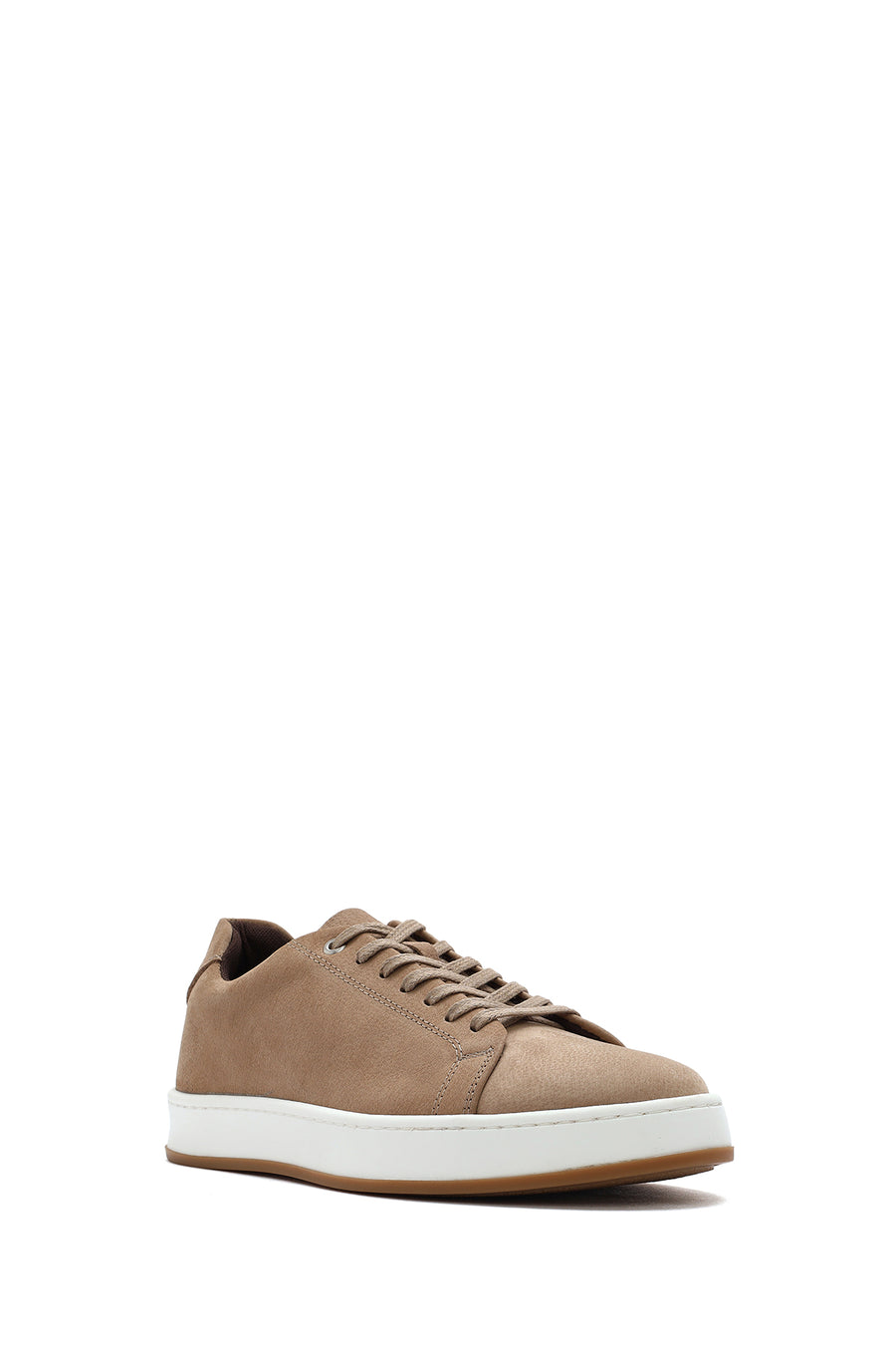 Men's Beige Lace-Up Nubuck Leather Sneaker