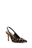 Women's Leopard Slingback Thin Heel Leather Shoes | Derimod