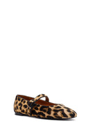 Women's Leopard Buckled Leather Ballerinas | Derimod