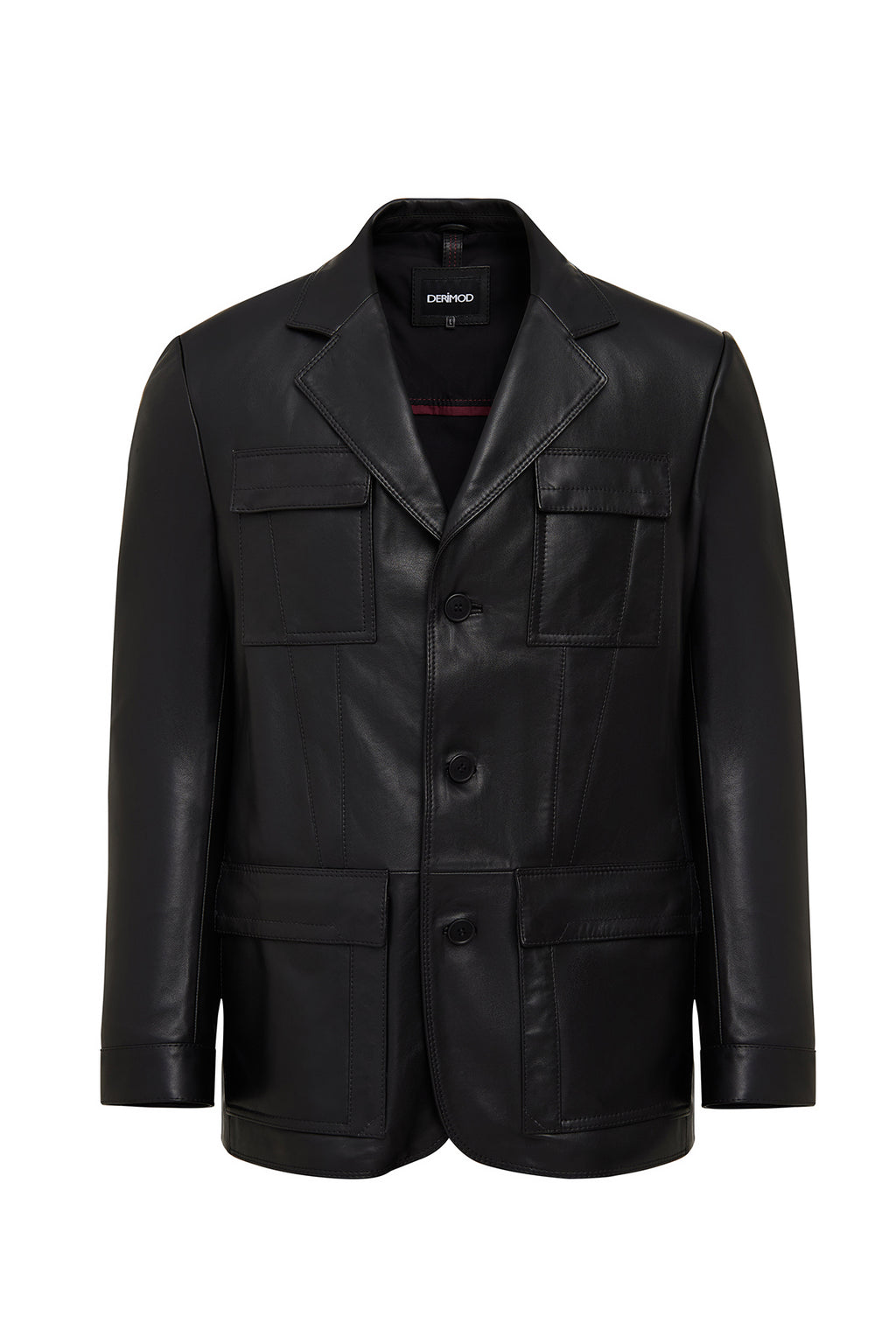 Kane Erkek Siyah Düğmeli Blazer Deri Ceket