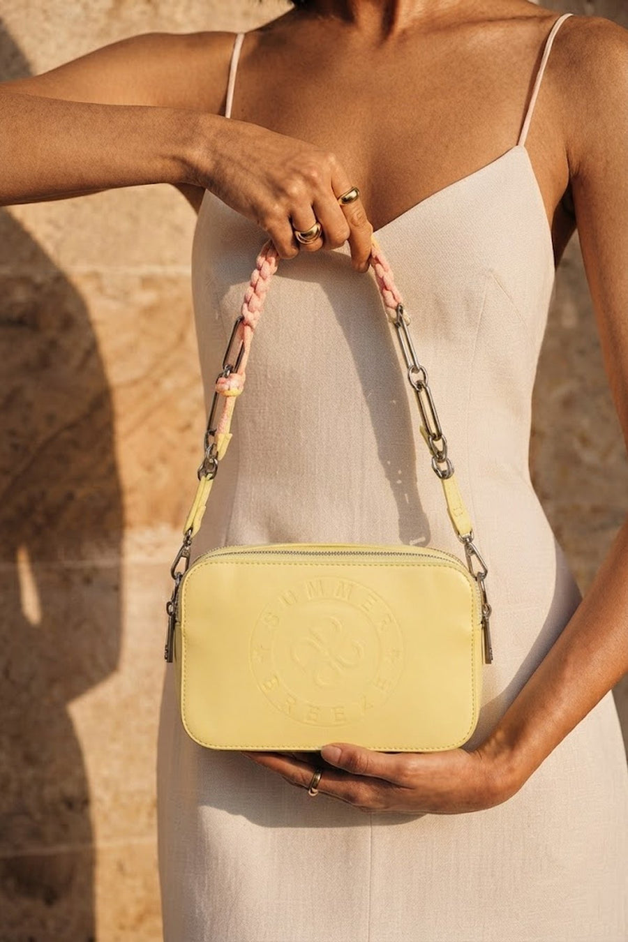 Woman Yellow Double-Strap Printed Crossbody Bag