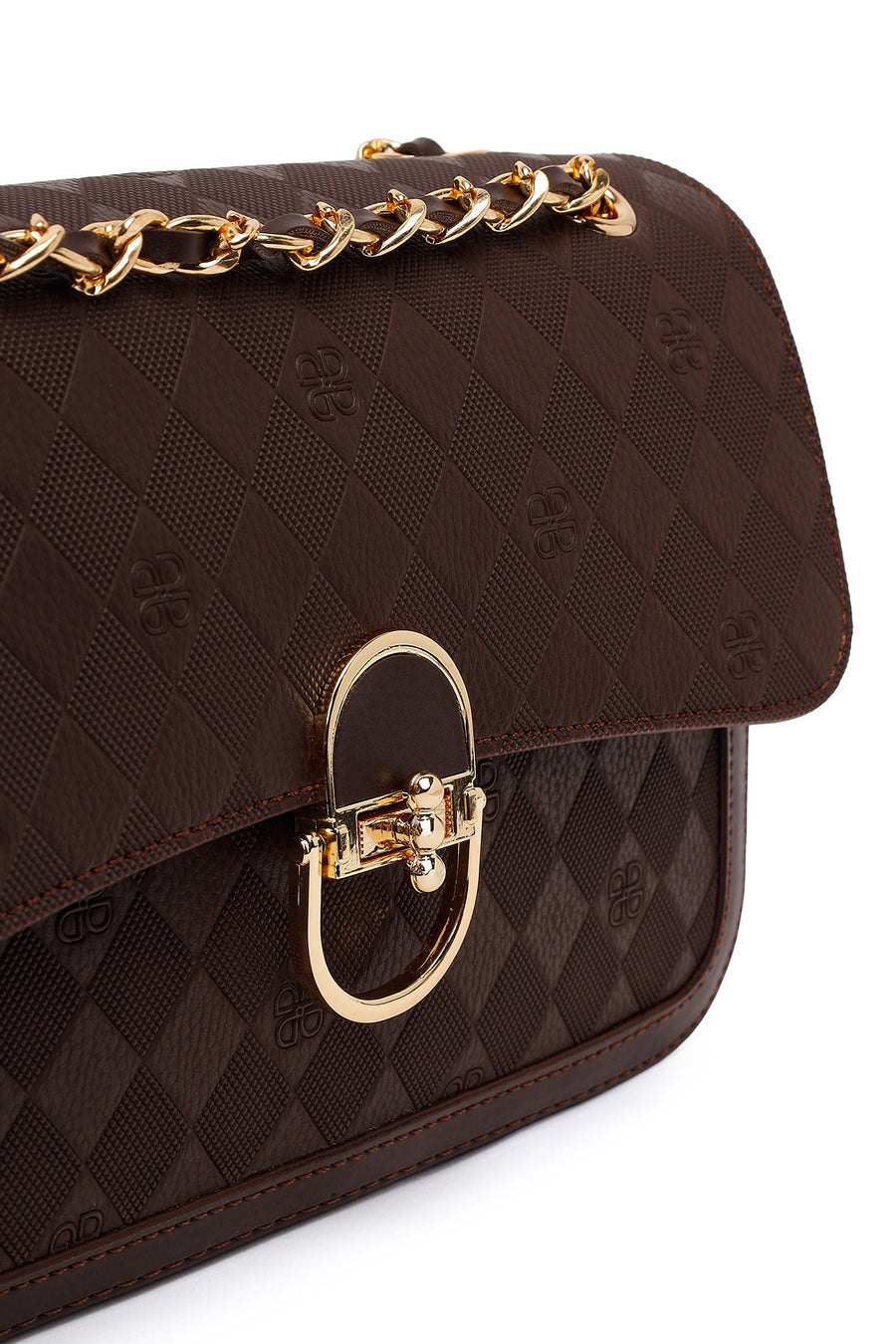 Woman Brown Printed Crossbody Bag with Chain Strap