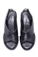 Women's Black Leather Comfort Wedge Heel Sandals | Derimod