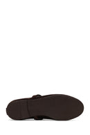 Woman Brown Buckled Suede Leather Ballet Flat | Derimod
