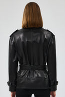 Zendaya Women's Black Belt Detailed Biker Leather Jacket | Derimod