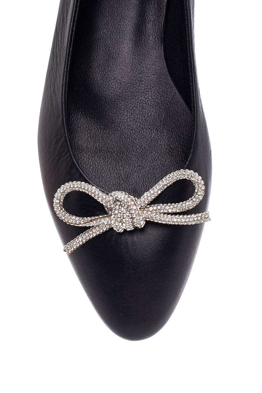 Women's Black Leather Bow Ballerina Ballerinas