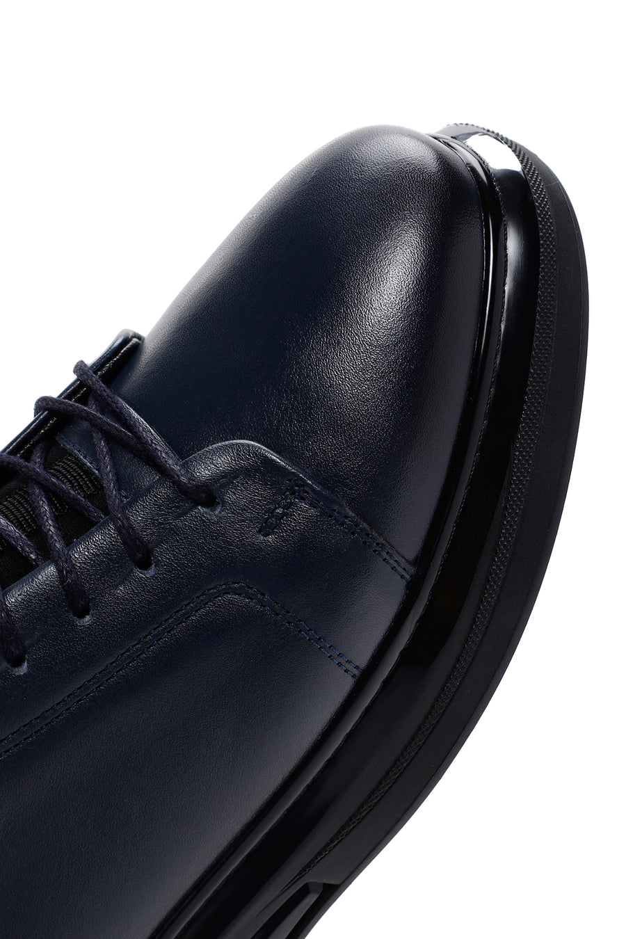 Erkek Lacivert Bağcıklı Kalın Tabanlı Deri Sneaker