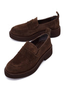 Woman Dark Mink Suede Masculine Loafer | Derimod