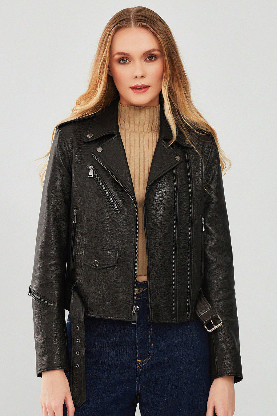 London Women's Black Biker Leather Jacket