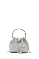 Women's Silver Long Chain Strap Stone Mini Evening Handbag | Derimod