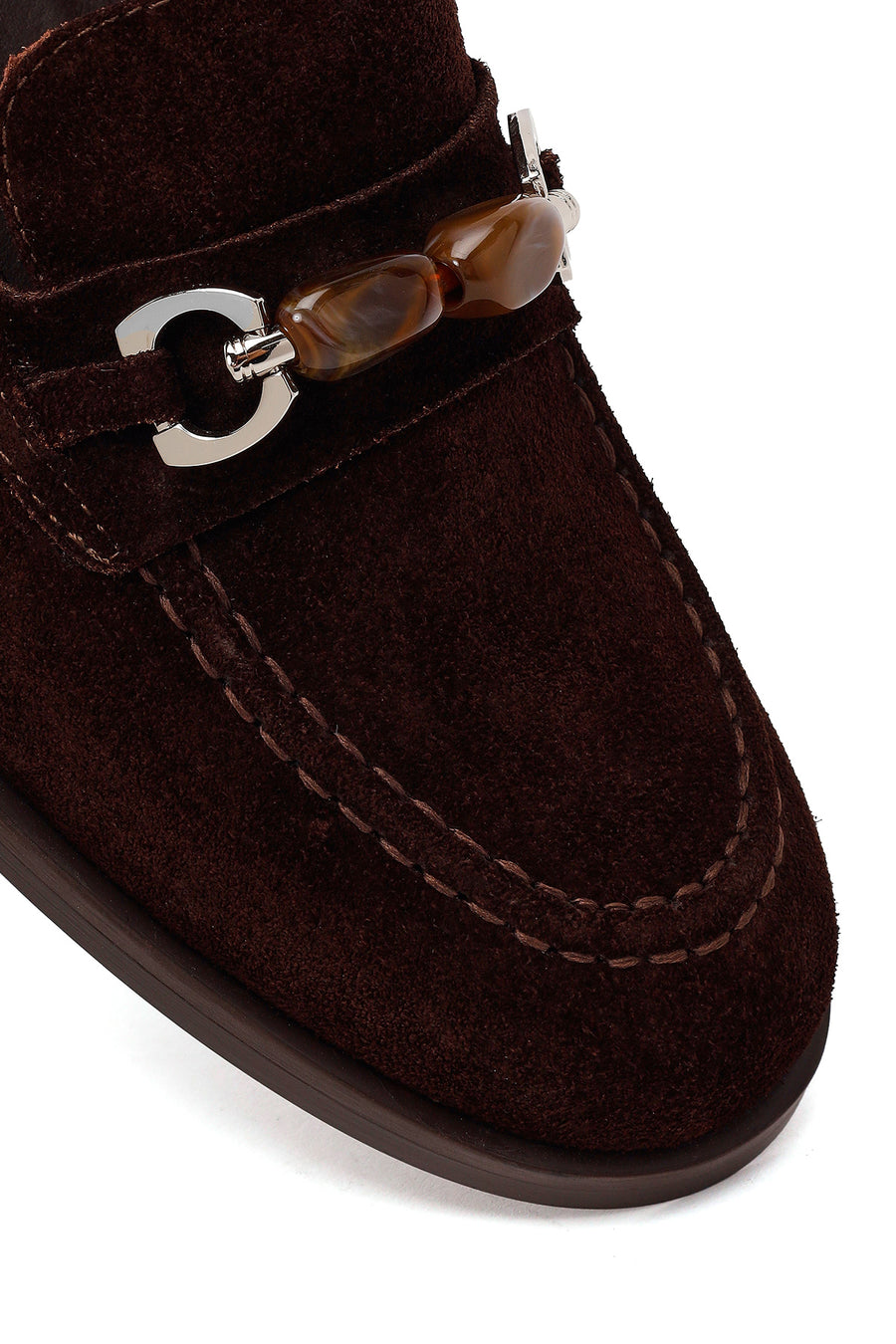 Kadın Kahverengi Tokalı Süet Deri Maskülen Loafer