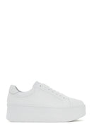 Women's White Lace-up Thick-Sole Leather Sneaker | Derimod