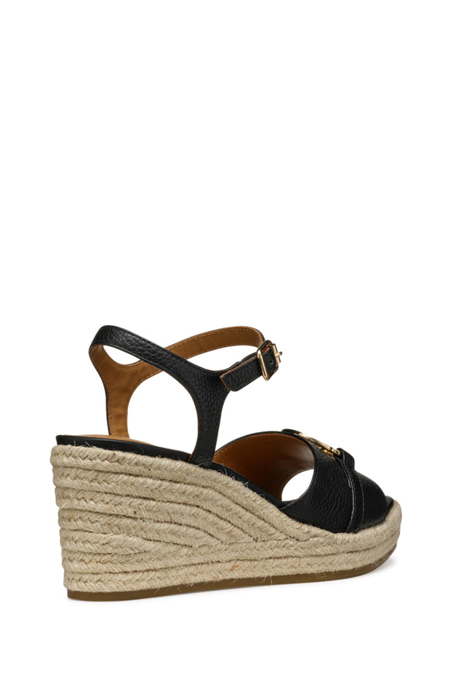 Geox Women Black D Panarea Wedge Heel Leather Sandal