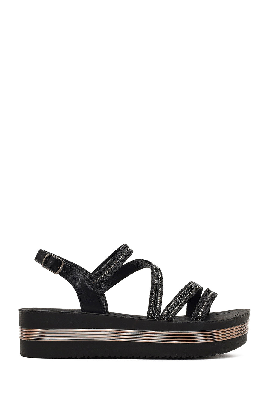 Women's Black Thick Soled Stoned Sandals 25SFE465714 | Derimod
