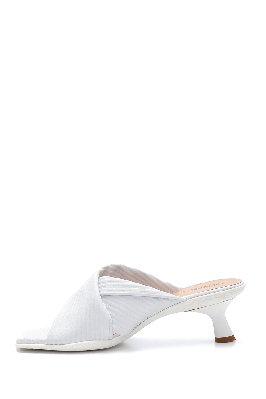 Women's White Leather Heeled Slippers