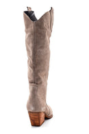 Women's Suede Leather Heeled Cowboy Boots | Derimod