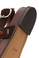 Woman Brown Stone-Embellished Suede Leather Sandals | Derimod