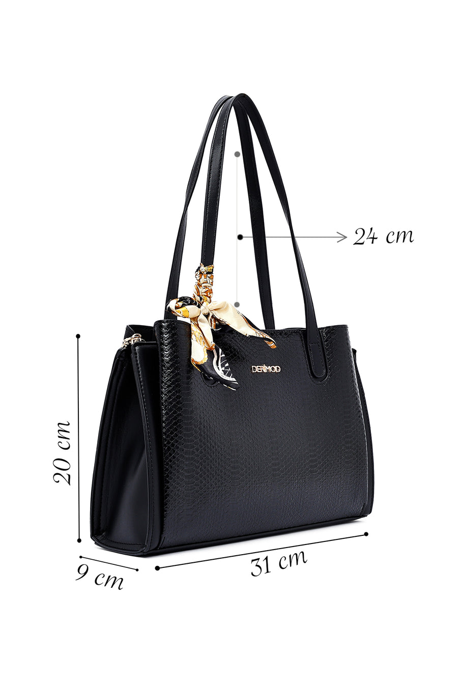 Women's Black Patterned Classic Handbag